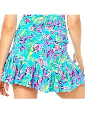 Lilly Pulitzer Women's Sz L Luxletic Skort Tropical Print Blue Pink